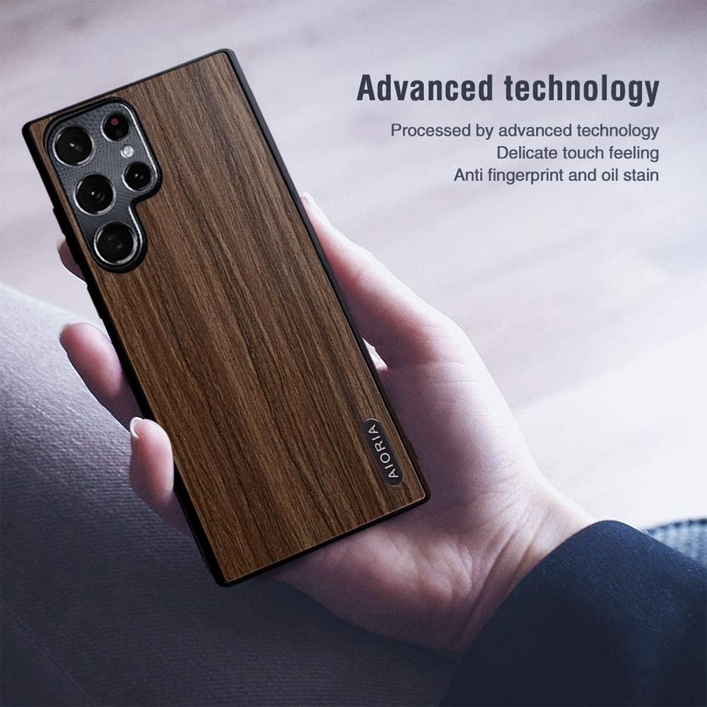 Samsung Galaxy S22 S23 Ultra Case 5G Wooden Pattern Metal Camera Protection TPU Edge Hard Back Cover Phone Casing