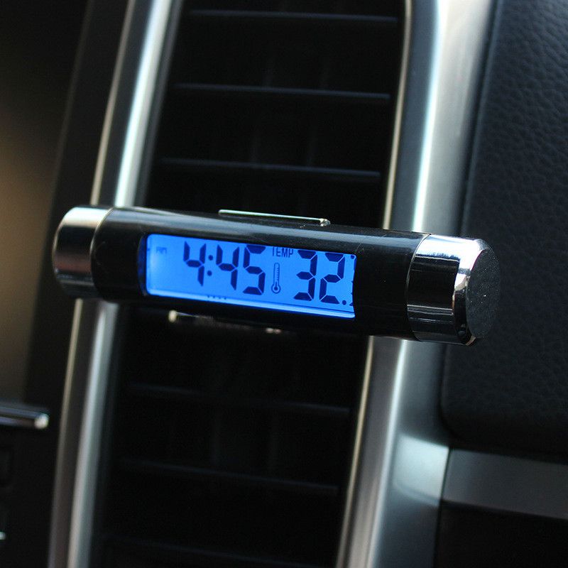 Portable 2 In 1 Car Digital LCD Clock Timer & Temperature Display Electronic Clock Thermometer Blue Backlight Car Accessories