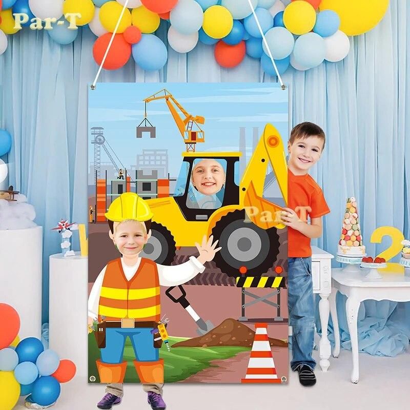Construction Truck Photo Door Banner Excavator Operator Birthday Party Photography Backdrop Photo Props Pretend Play for Kids