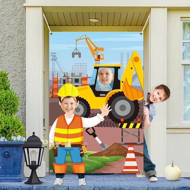 Construction Truck Photo Door Banner Excavator Operator Birthday Party Photography Backdrop Photo Props Pretend Play for Kids