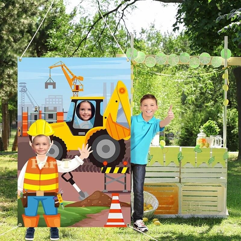 Construction Truck Photo Door Banner Excavator Operator Birthday Party Photography Backdrop Photo Props Pretend Play for Kids