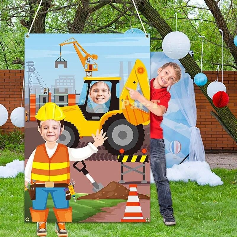 Construction Truck Photo Door Banner Excavator Operator Birthday Party Photography Backdrop Photo Props Pretend Play for Kids