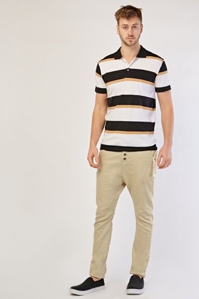 Men's Drop Crotch Stretchy Chinos Pant- Beige