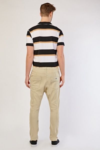 Men's Drop Crotch Stretchy Chinos Pant- Beige