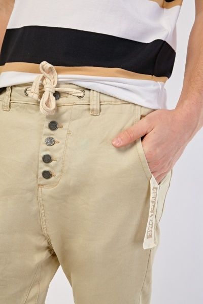 Men's Drop Crotch Stretchy Chinos Pant- Beige