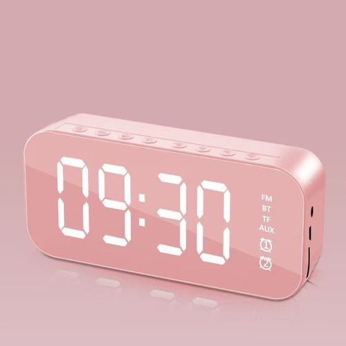Bluetooth Speaker Portable Alarm Clock FM Radio Pink