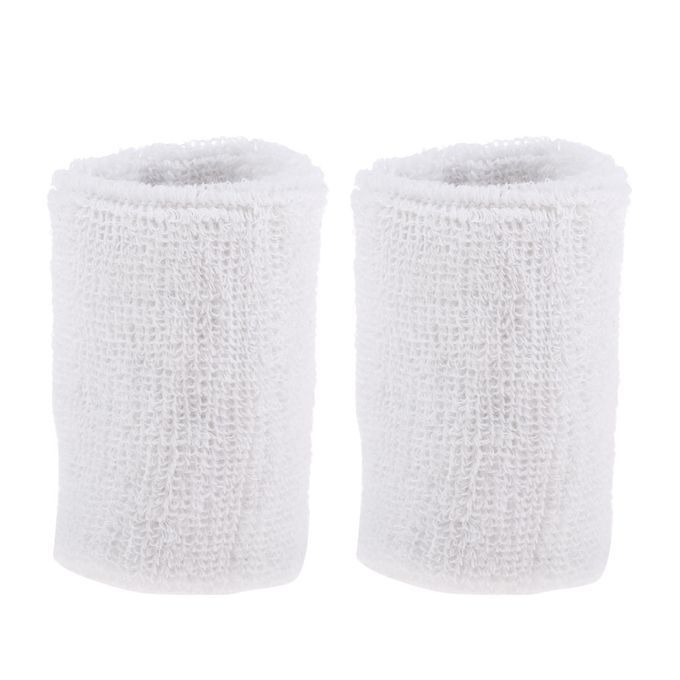 2Pcs Unisex Cotton Sweat Band Sweatband Wristband Basketball White