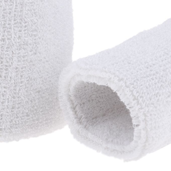 2Pcs Unisex Cotton Sweat Band Sweatband Wristband Basketball White
