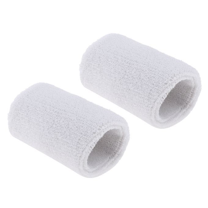 2Pcs Unisex Cotton Sweat Band Sweatband Wristband Basketball White