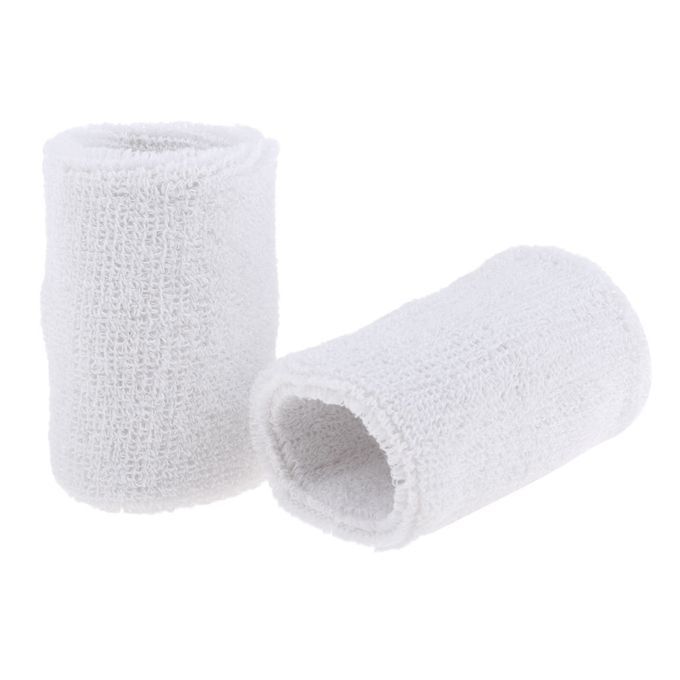 2Pcs Unisex Cotton Sweat Band Sweatband Wristband Basketball White