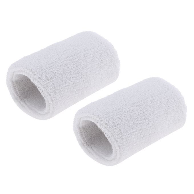 2Pcs Unisex Cotton Sweat Band Sweatband Wristband Basketball White