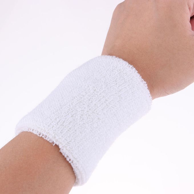 2Pcs Unisex Cotton Sweat Band Sweatband Wristband Basketball White