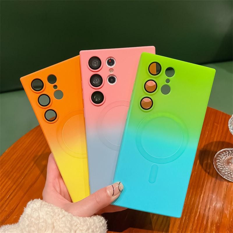 Luxury wireless charging gradient pattern phone case for Samsung S23 S23 plus S23 ultra S22 plus soft magnetic silicone cover