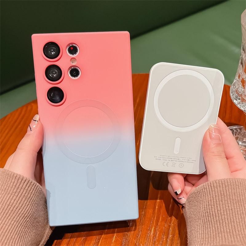 Luxury wireless charging gradient pattern phone case for Samsung S23 S23 plus S23 ultra S22 plus soft magnetic silicone cover