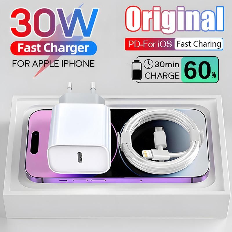 Original PD 30W USB Fast Charger For iPhone 15 14 13 12 11 Pro Max XR X XS 8 Plus Fast Charging Type C Data Cable Phone Chargers