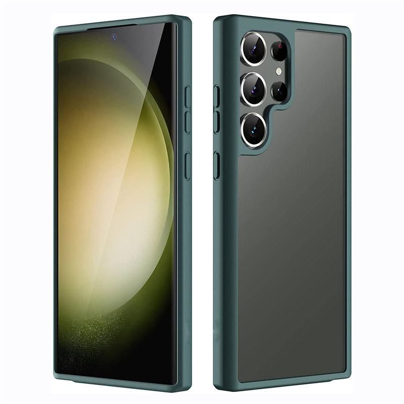 Luxury Matte Shockproof Clear Case For Samsung Galaxy S23 Ultra S23 Plus Metal Lens Frame Solid Color Frosted Protection Cover