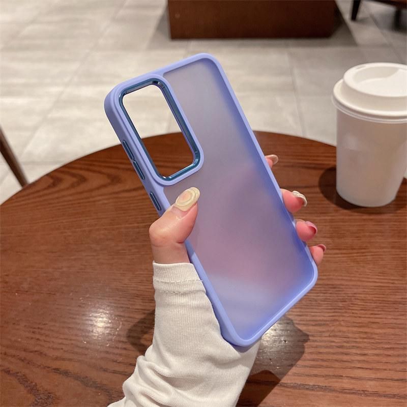 Luxury Matte Shockproof Clear Case For Samsung Galaxy S23 Ultra S23 Plus Metal Lens Frame Solid Color Frosted Protection Cover