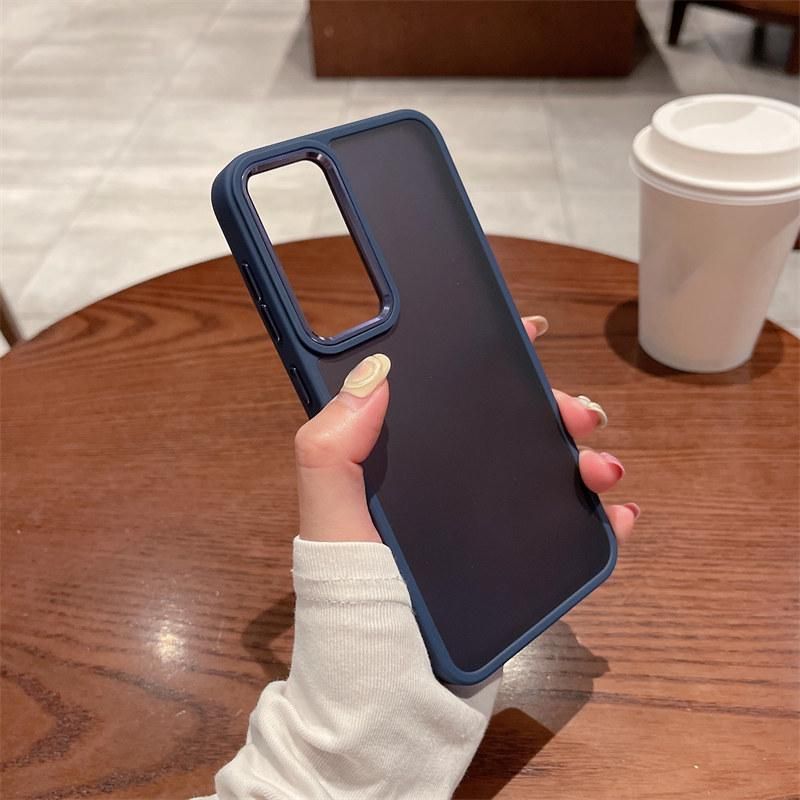 Luxury Matte Shockproof Clear Case For Samsung Galaxy S23 Ultra S23 Plus Metal Lens Frame Solid Color Frosted Protection Cover