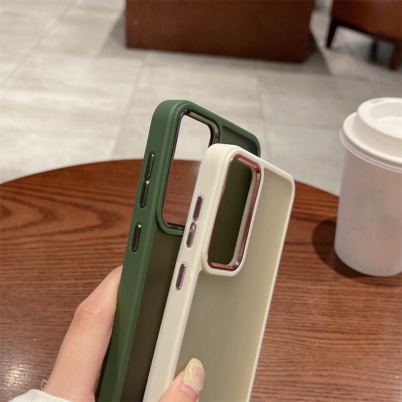 Luxury Matte Shockproof Clear Case For Samsung Galaxy S23 Ultra S23 Plus Metal Lens Frame Solid Color Frosted Protection Cover