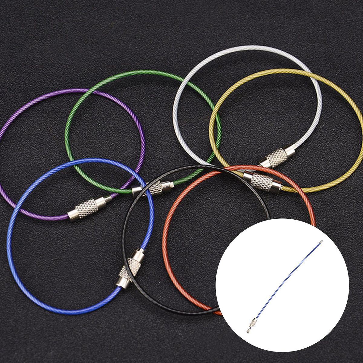 1.5mm Wire Keychain Cable 6" Stainless Steel For Key Blue