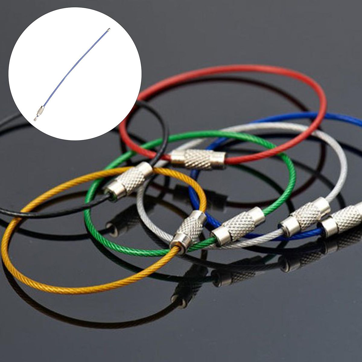 1.5mm Wire Keychain Cable 6" Stainless Steel For Key Blue