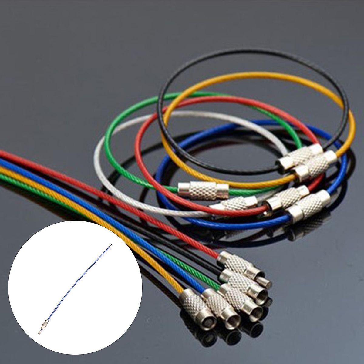 1.5mm Wire Keychain Cable 6" Stainless Steel For Key Blue