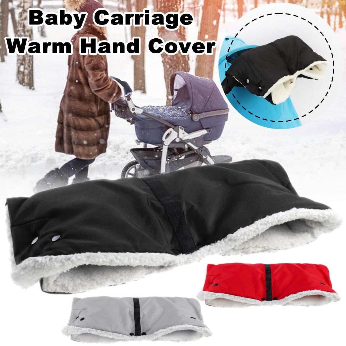 Child Baby Carriage Stroller Pushchair Winter Warm Fur Fleece Hand Cover Black