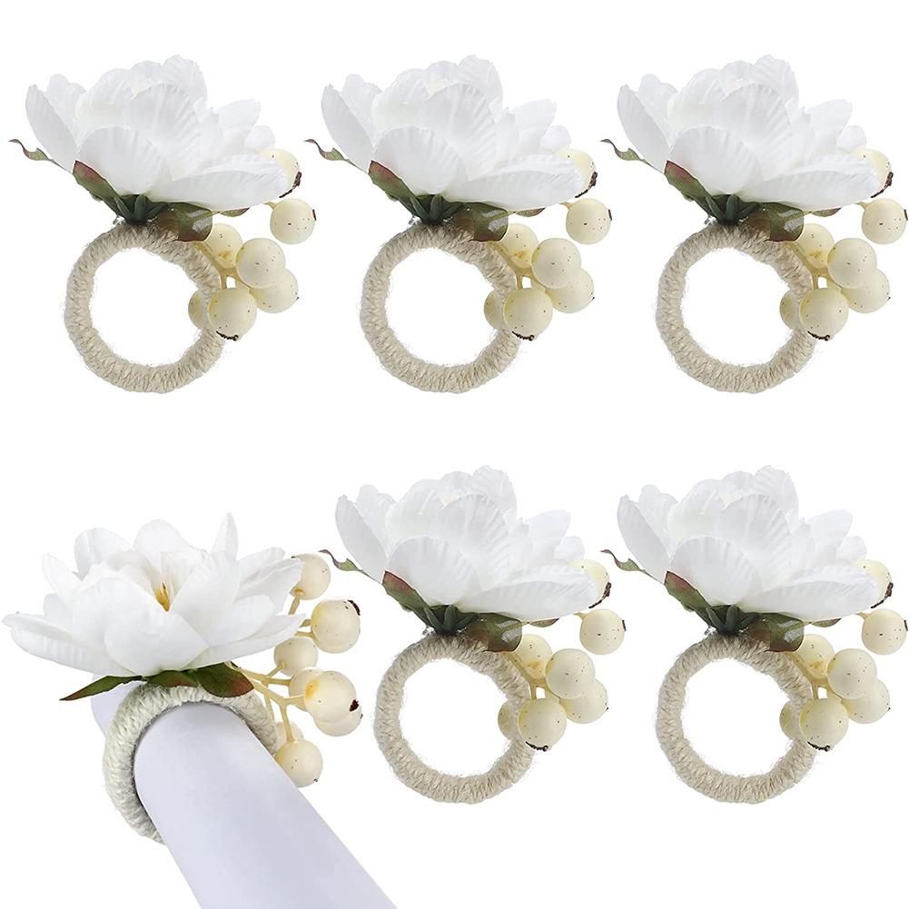 Flower Napkin Rings 6Pcs, Napkin Rings Holder, Spring Floral Serviette Buckles Holder Table Decorations, B