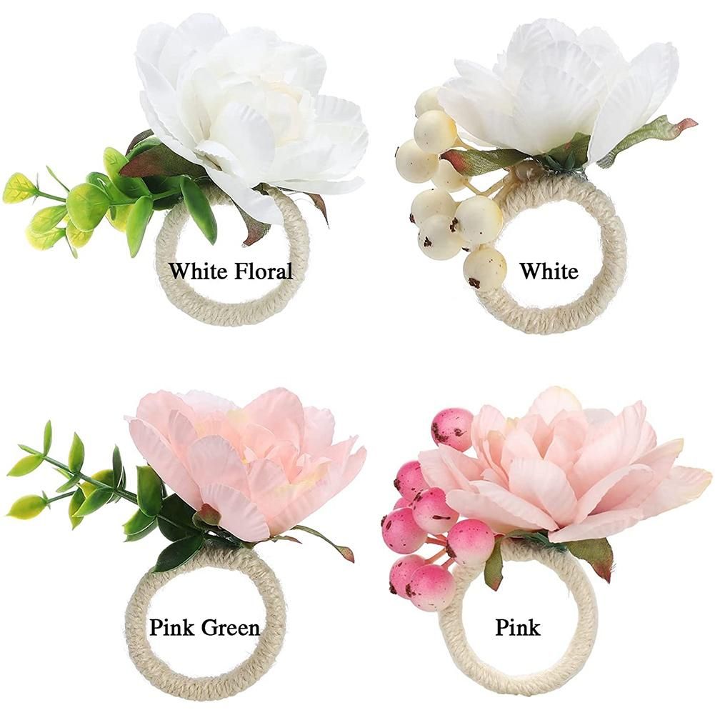 Flower Napkin Rings 6Pcs, Napkin Rings Holder, Spring Floral Serviette Buckles Holder Table Decorations, B