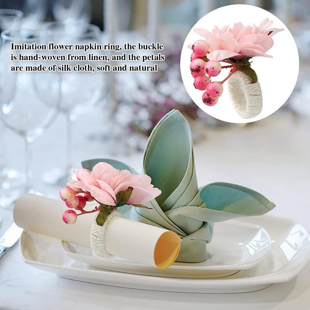 Flower Napkin Rings 6Pcs, Napkin Rings Holder, Spring Floral Serviette Buckles Holder Table Decorations, B