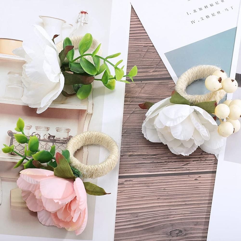 Flower Napkin Rings 6Pcs, Napkin Rings Holder, Spring Floral Serviette Buckles Holder Table Decorations, B