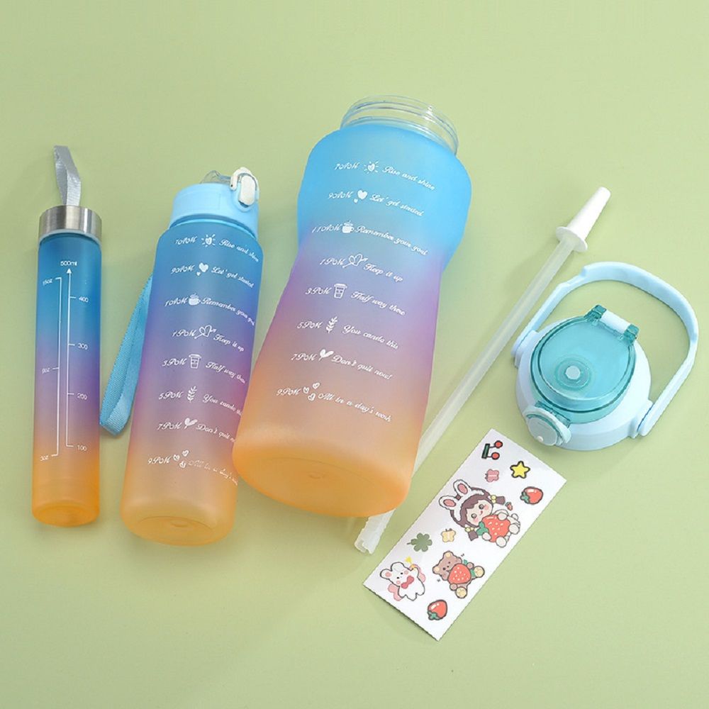 3in1 3D Sticker Motivational Drinkware Straw Water Bottle