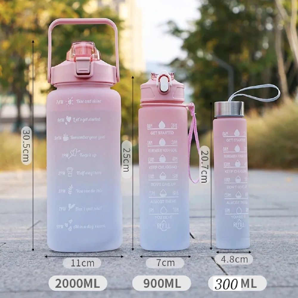 3in1 3D Sticker Motivational Drinkware Straw Water Bottle