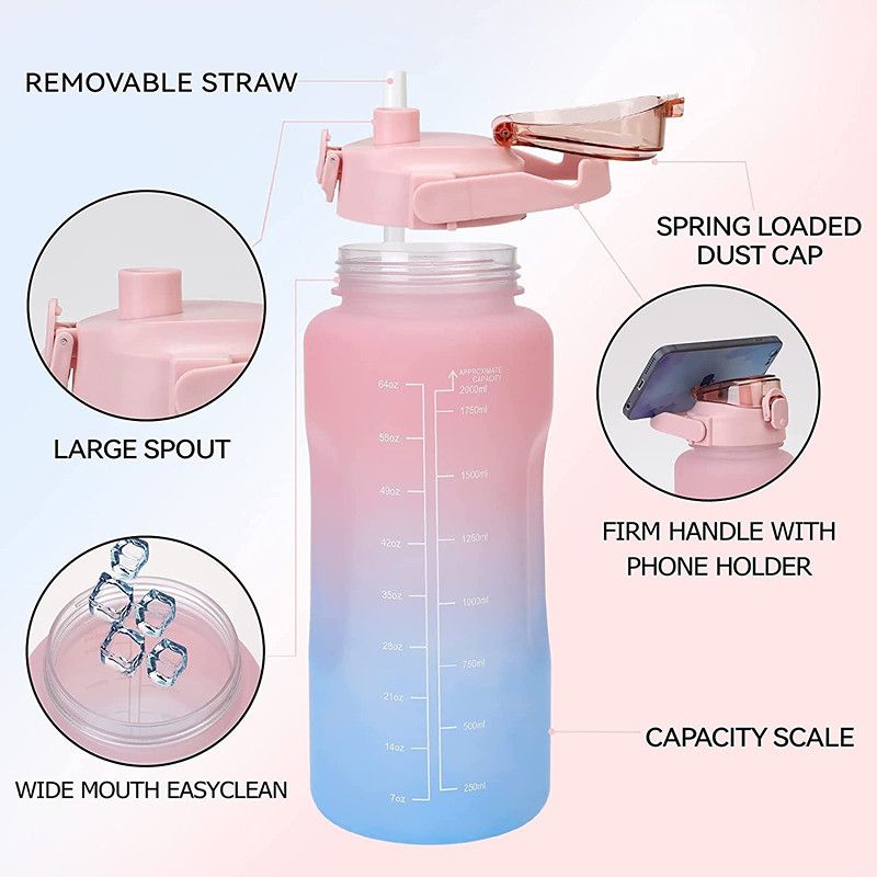 3in1 3D Sticker Motivational Drinkware Straw Water Bottle