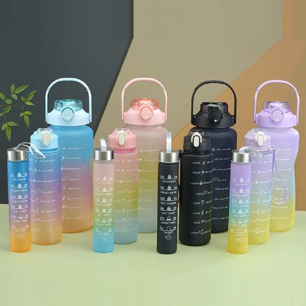 3in1 3D Sticker Motivational Drinkware Straw Water Bottle