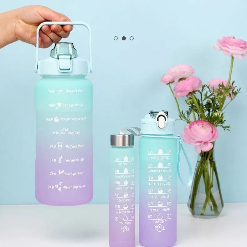 3in1 3D Sticker Motivational Drinkware Straw Water Bottle