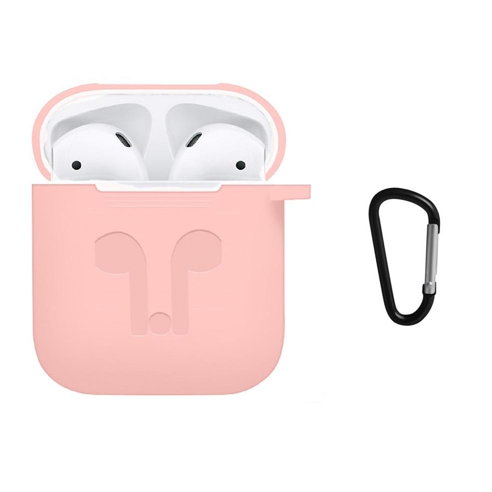 Silicone Case Cover With Carabiner Skin Shell Keychain For Apple Airpods Wireless Earphone Pink + Black