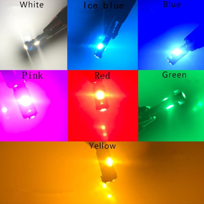 10pcs T5 Car Auto 3smd 3030 Wedge LED Light Bulb Lamp Dash Board Instrument  Pink Ice Blue Red