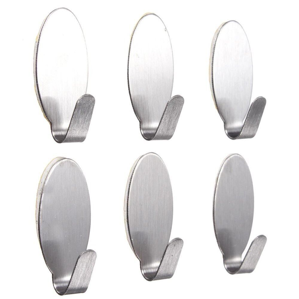 6x Stainless Steel Self Adhesive Stick Holder Hook Hanger Home Kitchen Wall Door