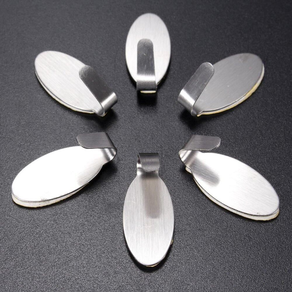 6x Stainless Steel Self Adhesive Stick Holder Hook Hanger Home Kitchen Wall Door