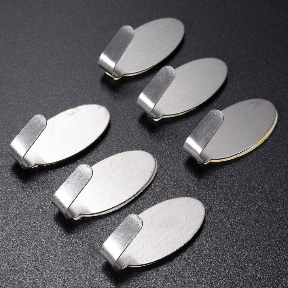6x Stainless Steel Self Adhesive Stick Holder Hook Hanger Home Kitchen Wall Door