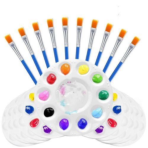 10 Paint Palette Trays And 10 Flat Nylon Paint