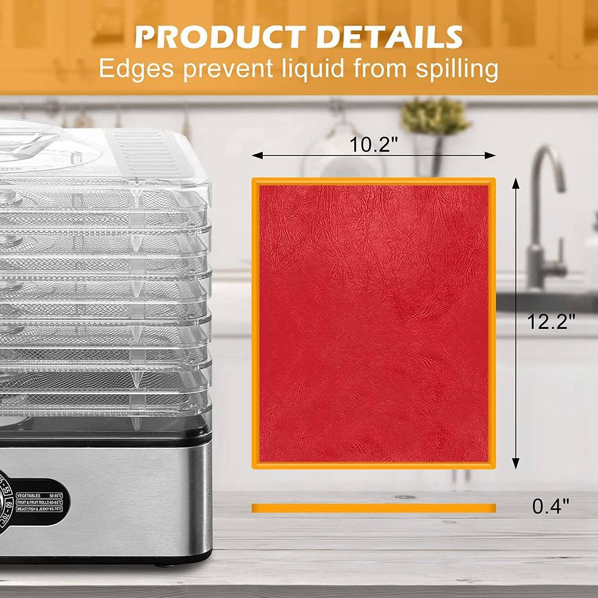 4PCS Silicone Dehydrator Sheets Dehydrator Mats with Edge for Fruit Leather Liquid Fruits Meat Herbs with Scraper