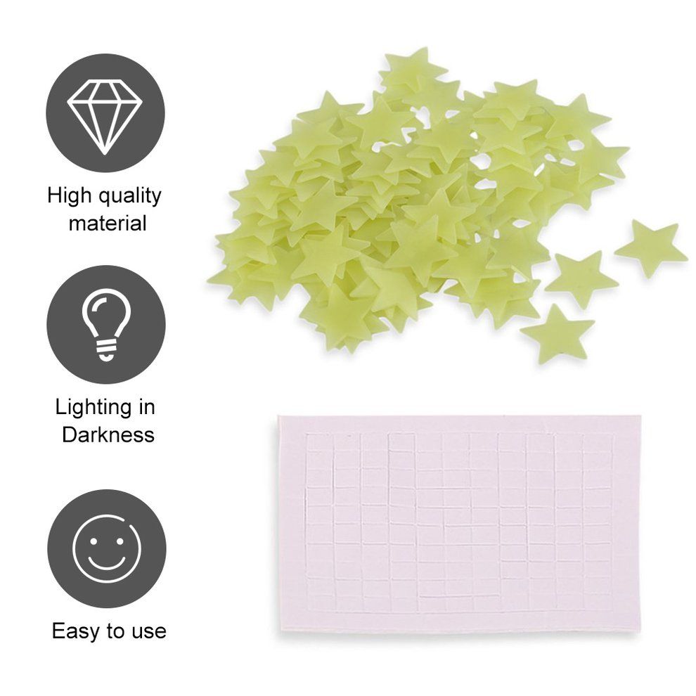 100PCS Home Wall Glow In The Dark Stars Stickers Decal Dreamy Noctilucent Light Green