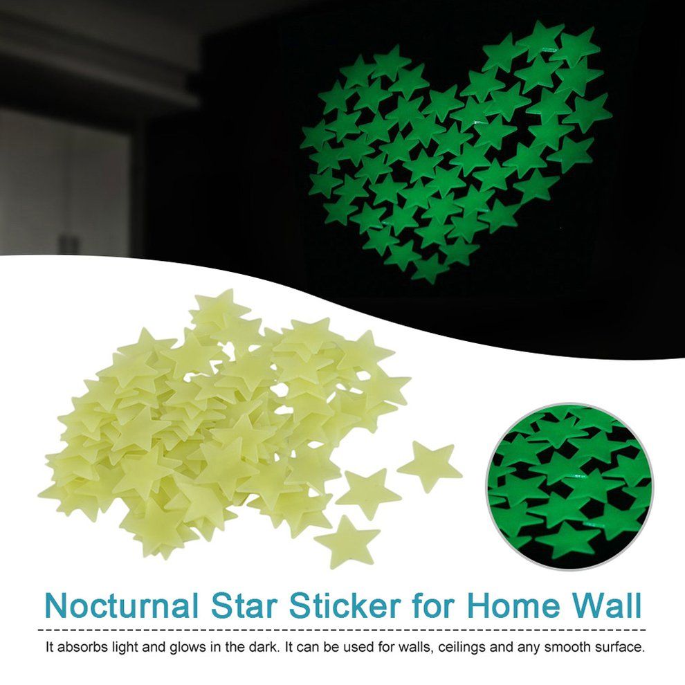 100PCS Home Wall Glow In The Dark Stars Stickers Decal Dreamy Noctilucent Light Green