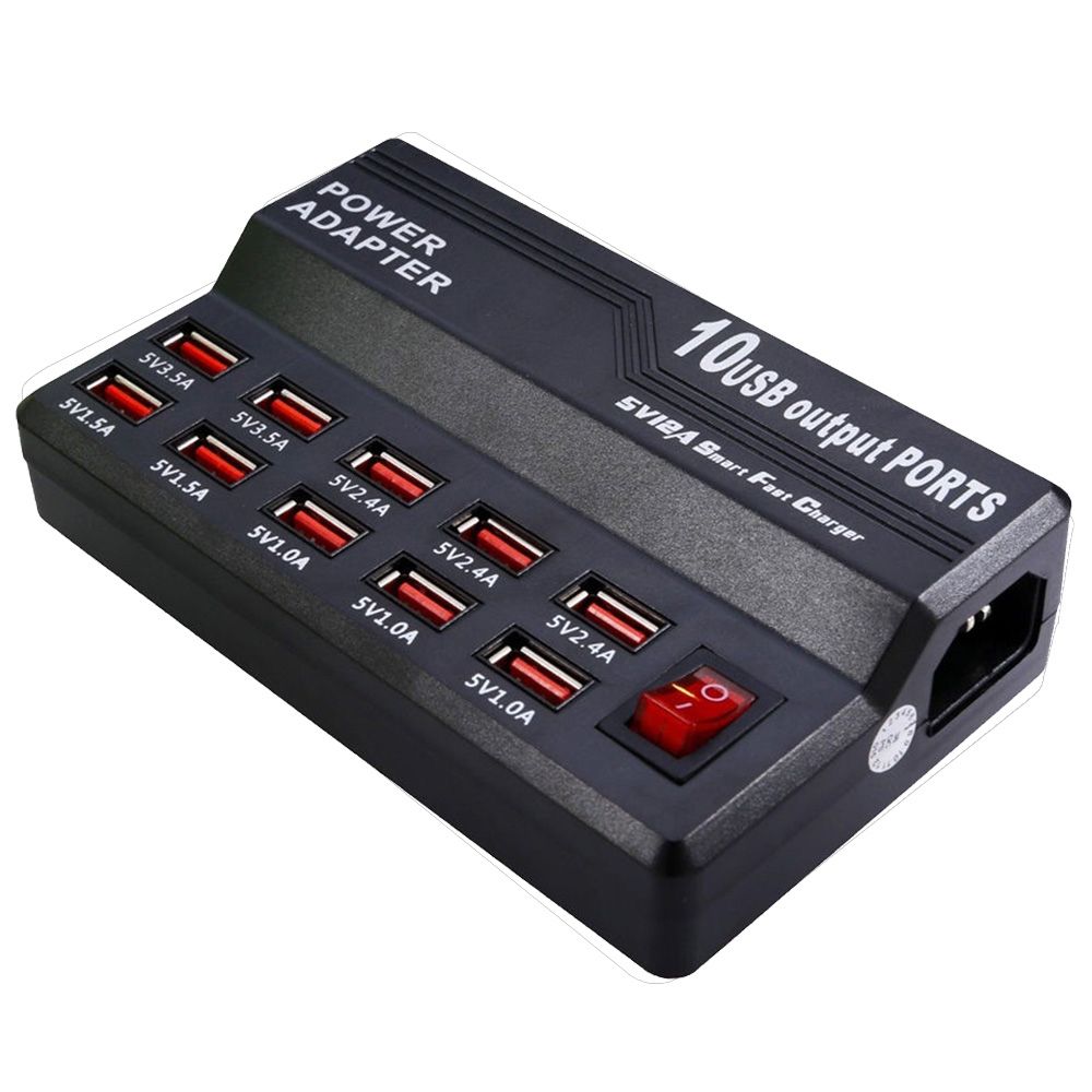 60W 10 Ports USB Fast Charging Dock Desktop Smart Charger AC100-240V, US Plug (Black)