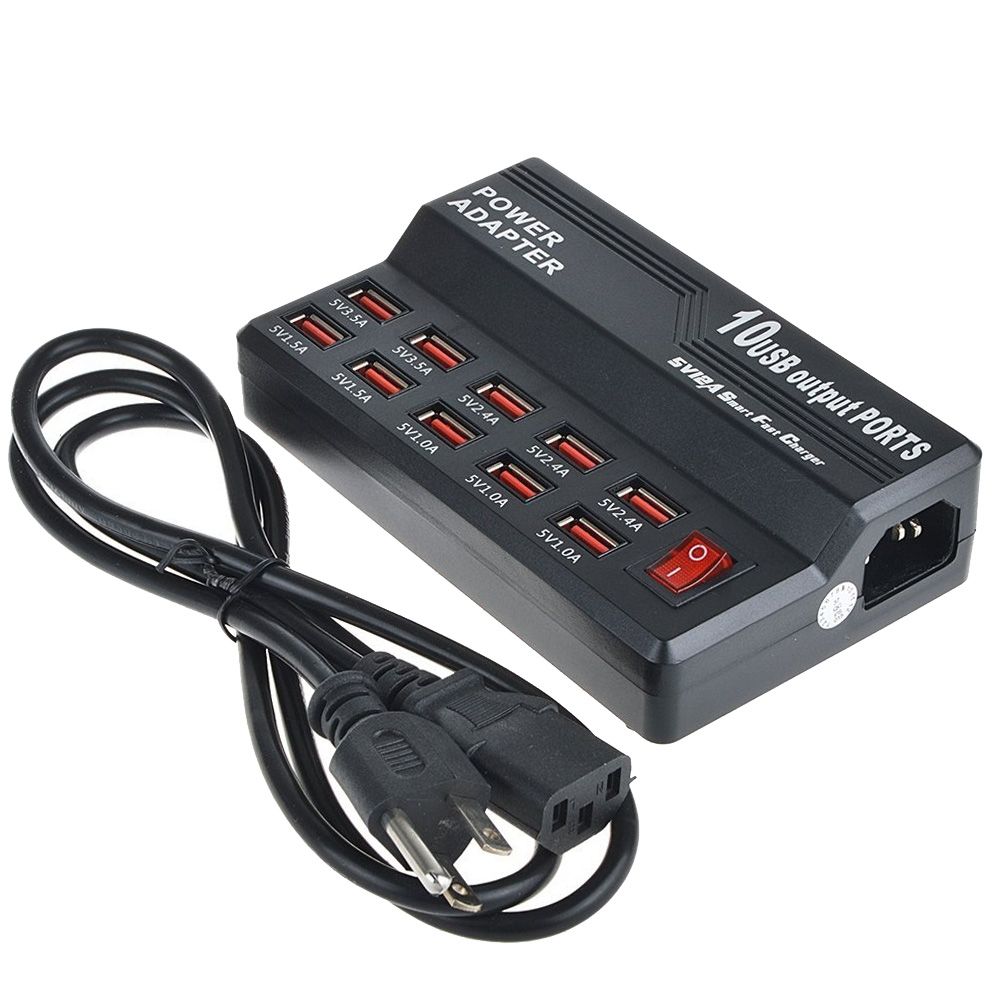 60W 10 Ports USB Fast Charging Dock Desktop Smart Charger AC100-240V, US Plug (Black)