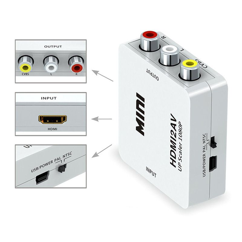HDMI-Compatible TO AV Scaler Adapter HD Video Composite Converter Box HD ToA