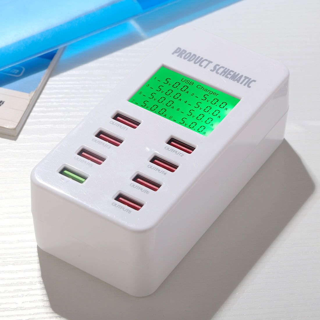 40W 8 Ports USB + QC3.0 Smart Charging Station With Digital Display AC100-240V, UK Plug
