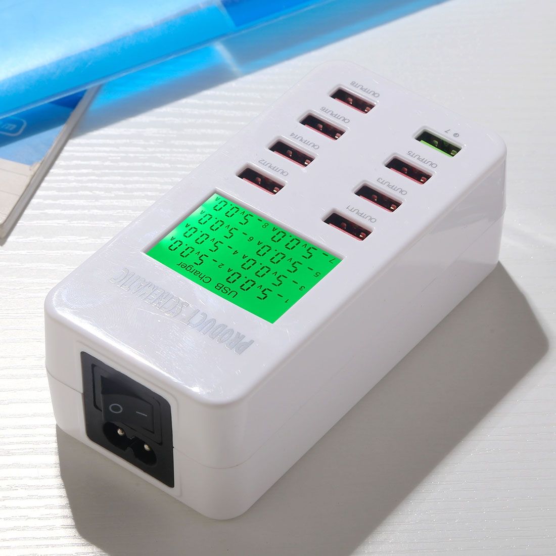 40W 8 Ports USB + QC3.0 Smart Charging Station With Digital Display AC100-240V, UK Plug